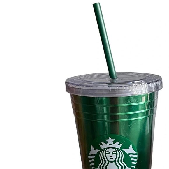 Starbucks Coffee 2012 Metallic Green Foil Acrylic 16oz Travel Mug Tumbler - Picture 3 of 7
